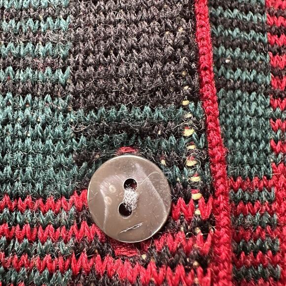 Talbots women S Cardigan Merino Wool Button Red Christmas Plaid made in Italy - Picture 13 of 16